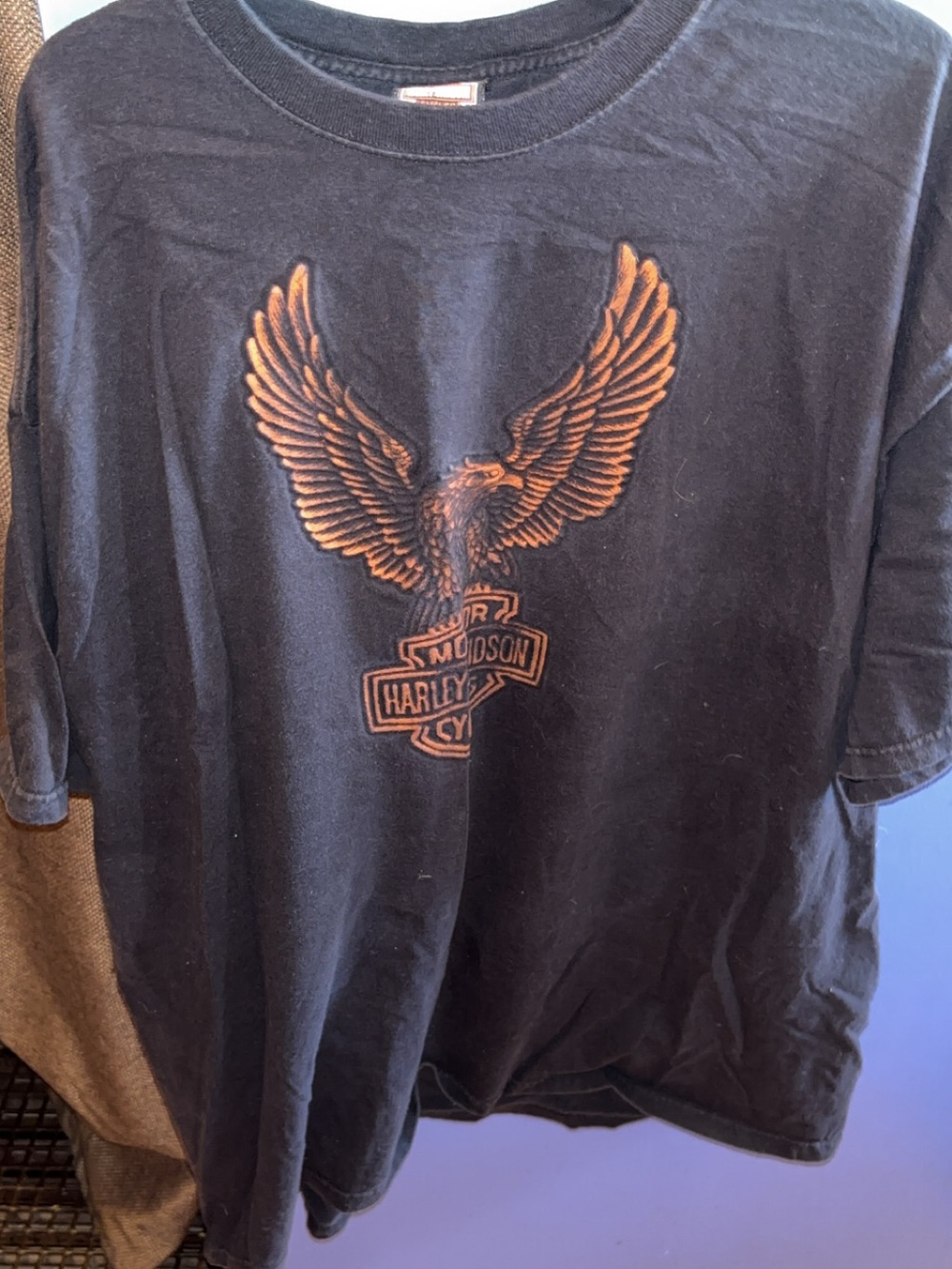 Harley-Davidson Black Tee with Orange Eagle Graphic